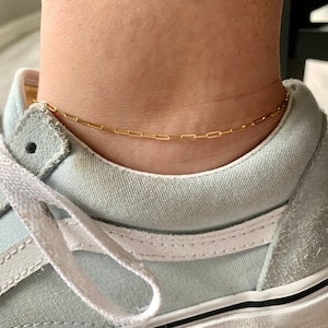 ペーパークリップ アンクル ブレスレット / 14k ゴールド ペーパークリップ チェーン アンクル ブレスレット / 14k ゴールド ペーパークリップ チェーン / 重ね付け 14k ゴールド ペーパークリップ チェーン