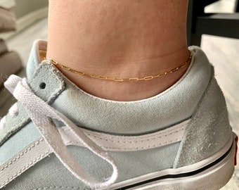 Paper Clip Ankle Bracelet / 14k Gold Paper Clip Chain Anklet Bracelet / 14k  Gold Paper Clip Chain / Layering 14k Gold Paper Clip Chain