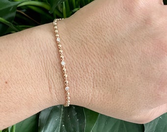 Diamond Bracelet 0.15CTS /  14k Gold Multi Diamond Bracelet / Bridal Diamond Solitaire Bracelet / Layering Diamond Bracelet
