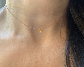 Yellow Topaz Necklace 0.25ct / 14k Gold Topaz Solitaire Necklace / Bezel Set Yellow Topaz Necklace / November Birthstone Necklace / Citrine