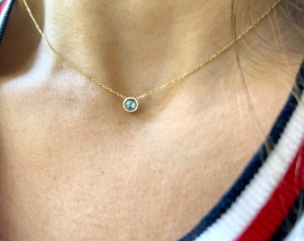 Swiss Blue Topaz Necklace 0.25CT / 14k Gold Blue Topaz Solitaire Necklace /  Blue Topaz Necklace / December Birthstone / Blue Topaz Necklace