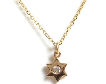 Star of David Necklace/ Gold Star of David Pendant/ Star of David Necklace with Diamond/ 14k Star of David Necklace/ Tiny Star of David