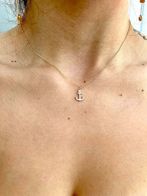 Diamond Anchor Necklace 14k Gold Diamond Anchor Necklace Solid