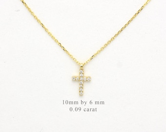 Small Diamond Cross Necklace / Dainty  Diamond Cross / 14k Gold Diamond Cross / Small Diamond Cross / Baptism Gift / Communion /Gold Diamond