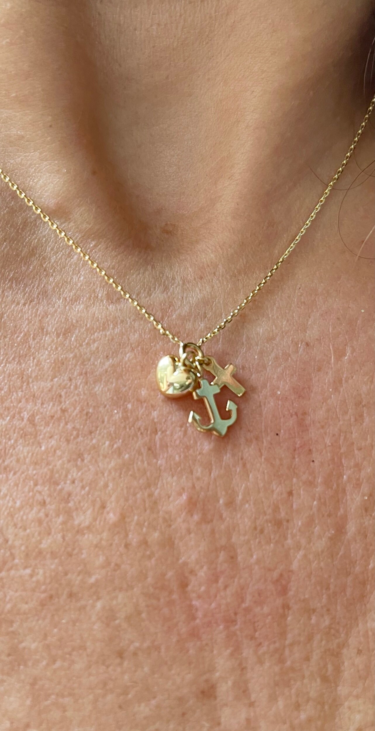 Mini Cross Heart Anchor Necklace / 14k Gold Tiny Cross Heart - Etsy