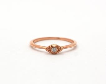Stackable Evil Eye Ring / Diamond Evil Eye Ring / 14k Gold Diamond Evil Eye Ring / Dainty Gold Evil Eye Ring