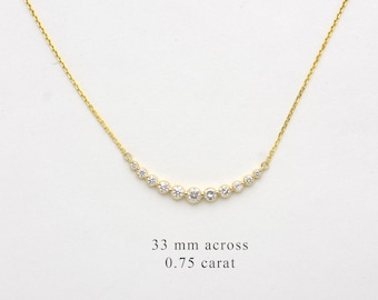Diamond Bar Necklace 0.75CT / 14k Gold Diamond Bar Necklace / Diamond Bezel Bar Necklace / Statement Necklace / Gold Bar Necklace