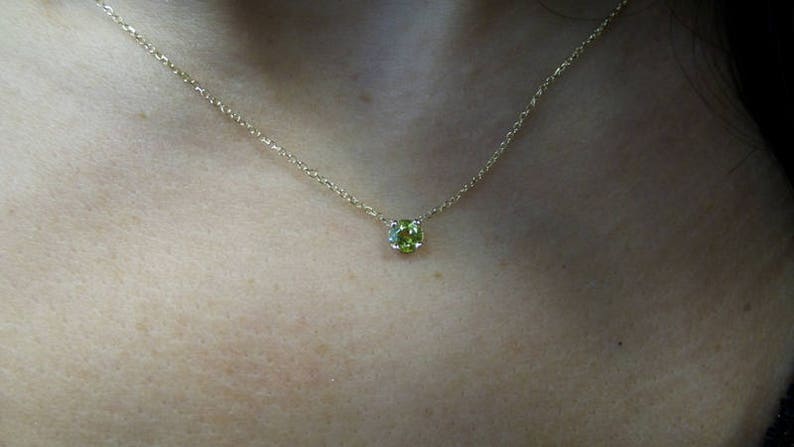 Peridot Necklace 4mm / 14k Gold Peridot Necklace / August Birthstone Necklace / Green Peridot BirthStone Necklace / Peridot Solitaire image 2