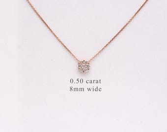 Diamond Necklace 0.50 cts / Flower Diamond Layering Necklace SI1 Clarity G Color / Diamond Bridal Necklace cluster of diamonds