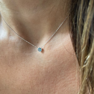 Swiss Blue Topaz Necklace 0.25CT / 14k White Gold Blue Topaz Solitaire Necklace /  Blue Topaz Necklace / December Birthstone / Blue Topaz