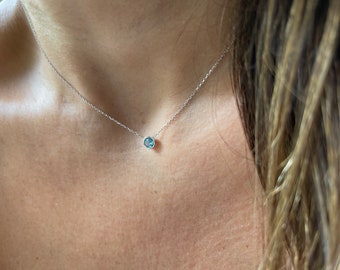 Swiss Blue Topaz Necklace 0.25CT / 14k White Gold Blue Topaz Solitaire Necklace /  Blue Topaz Necklace / December Birthstone / Blue Topaz