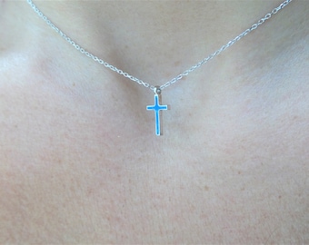 Cross Necklace / Small Cross Purple Enamel Necklace / Solid Gold Purple Enamel Cross / Communion Cross / Confirmation Cross / Baptism Cross
