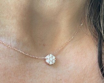 Diamond Necklace 0.50 cts / Flower Diamond Bridal Necklace SI1 Clarity G Color / Diamond Layering Necklace