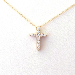 Diamond Cross Necklace / 14k Gold Diamond Cross 0.18 CT / Dainty ...