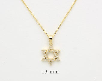 14 k gold  Diamond Star of David pendant, 14k Gold Shield of David Necklace, 14k Gold Layering minimal Religious