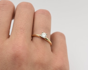 Diamond Engagement Ring 0.50CT / Vintage Old European Cut Diamond Solitaire Ring VS1 H Color / 14k Gold Round Diamond Stackable Ring