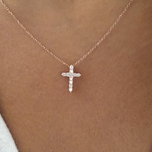 Diamond Cross Necklace / 14k Rose Gold Diamond Cross 0.18 Ct / Dainty ...