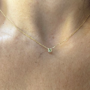 14k Gold Peridot Solitaire Necklace - August Birthstone