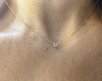 Peridot Necklace 3 mm / 14k Gold Peridot Necklace / August Birthstone Necklace / Green Peridot BirthStone Necklace / Peridot Solitaire