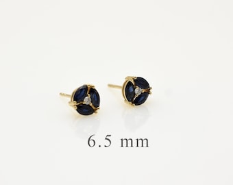 Sapphire Diamond Marquise Earrings, 14k Gold Birthstone Sapphire Diamond Studs, Blue Sapphire Marquise diamond Earrings, Everyday Sapphire