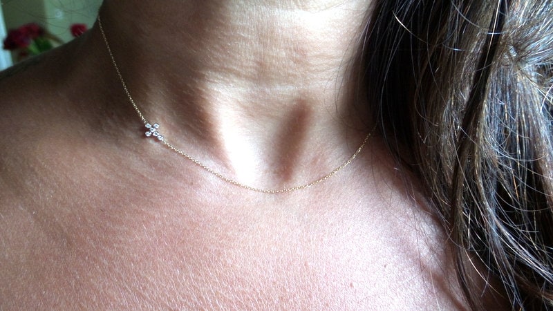 14k Gold Moissanite Diamonds Sideways Cross Necklace