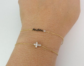 Small Diamond Cross Bracelet / 14k Gold Diamond Cross 0.16CT  / Mini Diamond Cross Bracelet / Baptism /Communion / Confirmation/Confirmation