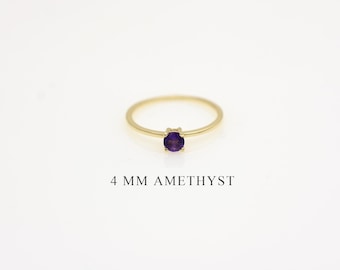 14k Rose Gold Amethyst Solitaire Ring: February Birthstone, Stackable
