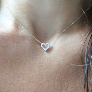 Diamond Heart Necklace / Small Diamond Heart Necklace 0.25ct / 14k Gold Diamond Heart Necklace / Gold Diamond Heart Necklace / Bridal Heart