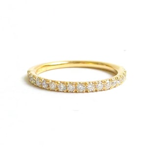 14k Yellow Gold Diamond Wedding Band: Thin Stackable Ring