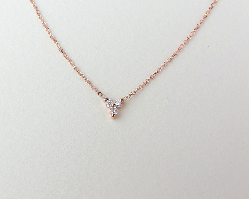 Diamond Necklace / 14k Rose Gold Diamond Trio Cluster Necklace | Etsy