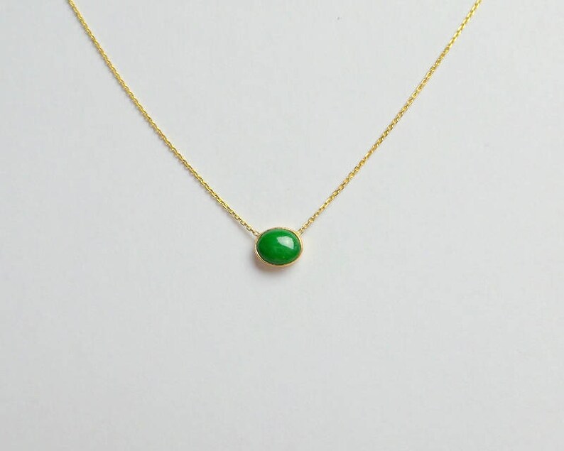 Jade Necklace/ 14k Gold Jade Necklace/ Oval Jade Necklace/ Etsy