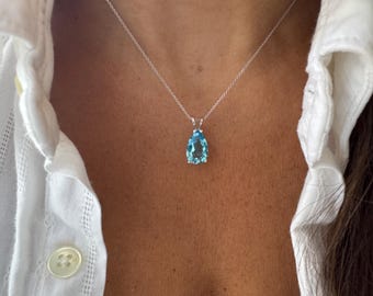 Pear Blue Topaz Necklace: Sterling Silver December Birthstone
