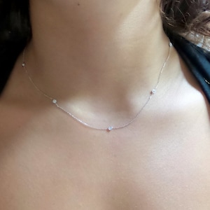 14k White Gold Diamond Station Necklace: Bezel Set Solitaire, 0.40CT