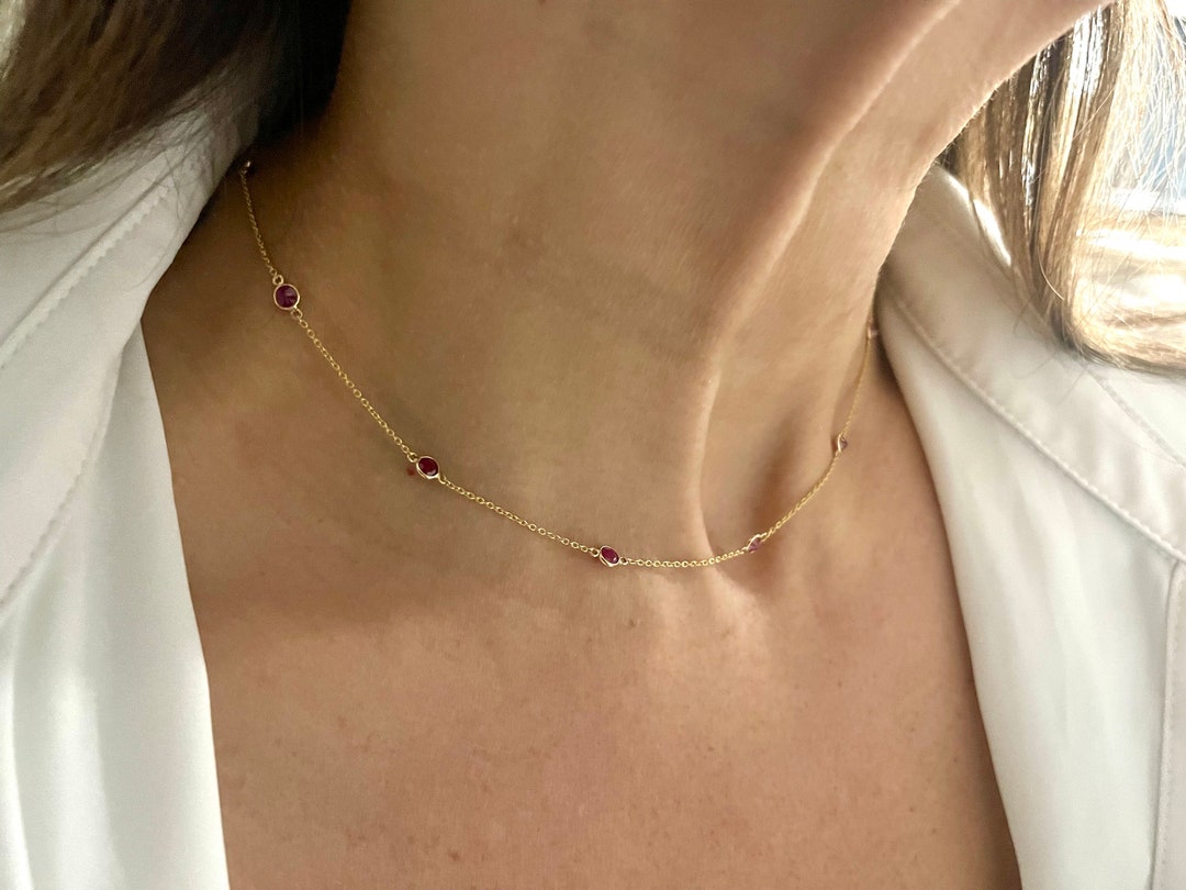 Ruby Station Necklace / 18k Gold Ruby Solitaire Necklace / Red Ruby ...