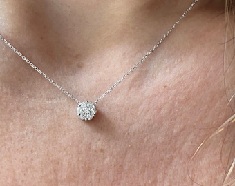 Diamond Necklace 0.22 cts / Flower Diamond Bridal Necklace SI1 Clarity G Color / Diamond Layering Necklace