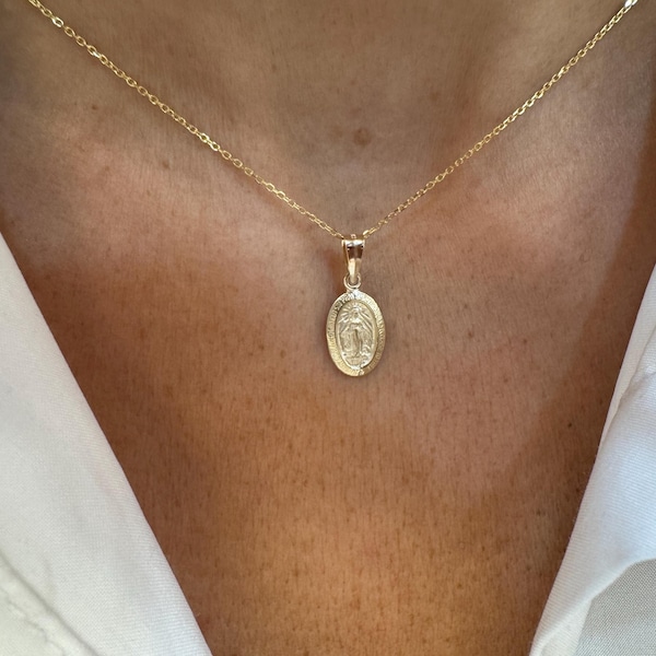Colgante pequeño de la Virgen María en oro de 14k: dije de la Medalla Milagrosa