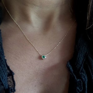 Emerald Necklace / 14k Gold Emerald Solitaire Necklace / Delicate Emerald Necklace / Dainty Pendant / Gold Emerald Necklace / May Birthstone image 4