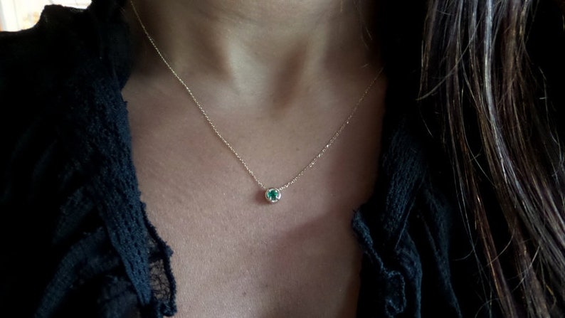 Emerald Necklace / 14k Gold Emerald Solitaire Necklace / Delicate Emerald Necklace / Dainty Pendant / Gold Emerald Necklace / May Birthstone image 4