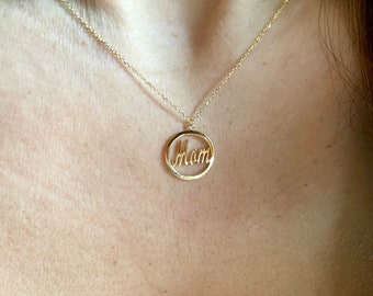 Mothers Day Gift / Mom Circle Necklace / 14k Gold Mom Necklace / Mom Name Necklace / Personalized Mom Necklace / Gift for Mom