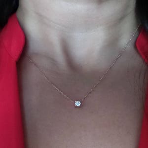 Diamond Necklace / 14k Gold Diamond Necklace 0.20CT / Prong Set Diamond Necklace/ Dainty Diamond Necklace/ Delicate Diamond/Floating Diamond