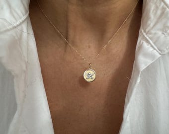 14k Gold Guardian Angel Medallion Necklace: Religious Charm