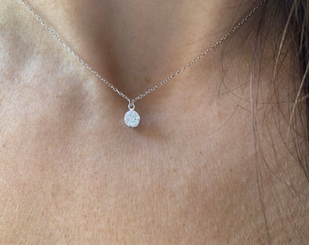 Diamond Disc Necklace/ 14k Gold Diamond Cluster Charm Chain/ Small Disc Diamond Necklace/ Minimalist Diamond Necklace