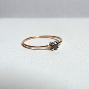 Dainty 14k Rose Gold Black Diamond Ring: Minimalist Engagement Ring
