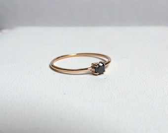 Black Diamond Ring/ 14k Gold Black Diamond Ring/ 14k Rose Gold Black Diamond Ring/ Dainty Gold Ring/ Gold Stackable Ring/ Diamond Engagement