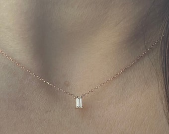 Diamond Baguette Necklace / Dainty Diamond Necklace 0.10ct / 14k Gold Layering Necklace / Bridal Necklace / Elegant Fine Jewelry