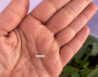Diamond Bar Necklace 0.20 cts / 14k Gold Diamond Bar Necklace / Layering Diamond Bar Necklace / Bridal Diamond