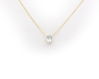 Aquamarine Solitaire Necklace 2.04CT / 14k  Gold Aquamarine Necklace /  Oval Aquamarine Necklace / Blue Gemstone Necklace / March Aqua