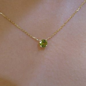 Peridot Necklace 4mm / 14k Gold Peridot Necklace / August Birthstone Necklace / Green Peridot BirthStone Necklace / Peridot Solitaire image 7