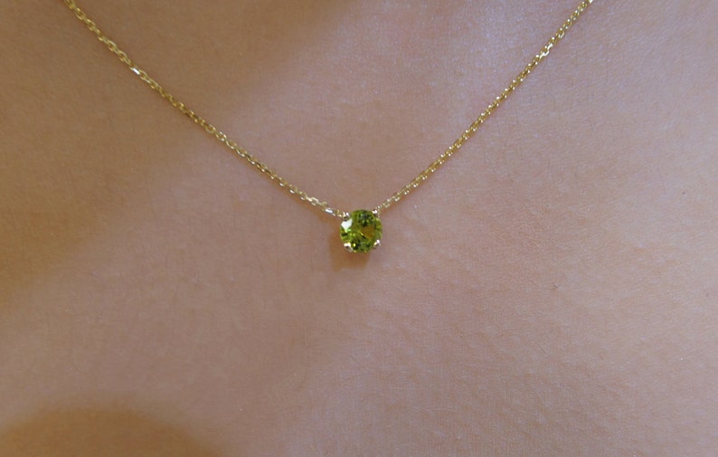 Peridot Necklace 4mm / 14k Gold Peridot Necklace / August Birthstone Necklace / Green Peridot BirthStone Necklace / Peridot Solitaire image 7