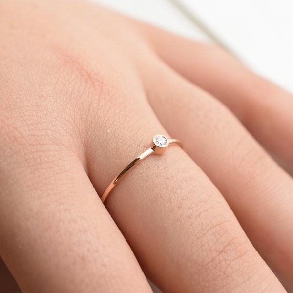 Diamond Solitaire Ring 0.06ct / 14k Gold Diamond Ring / Petite Stackable Diamond Bezel Ring / Dainty Diamond Ring / Gold Stackable Ring